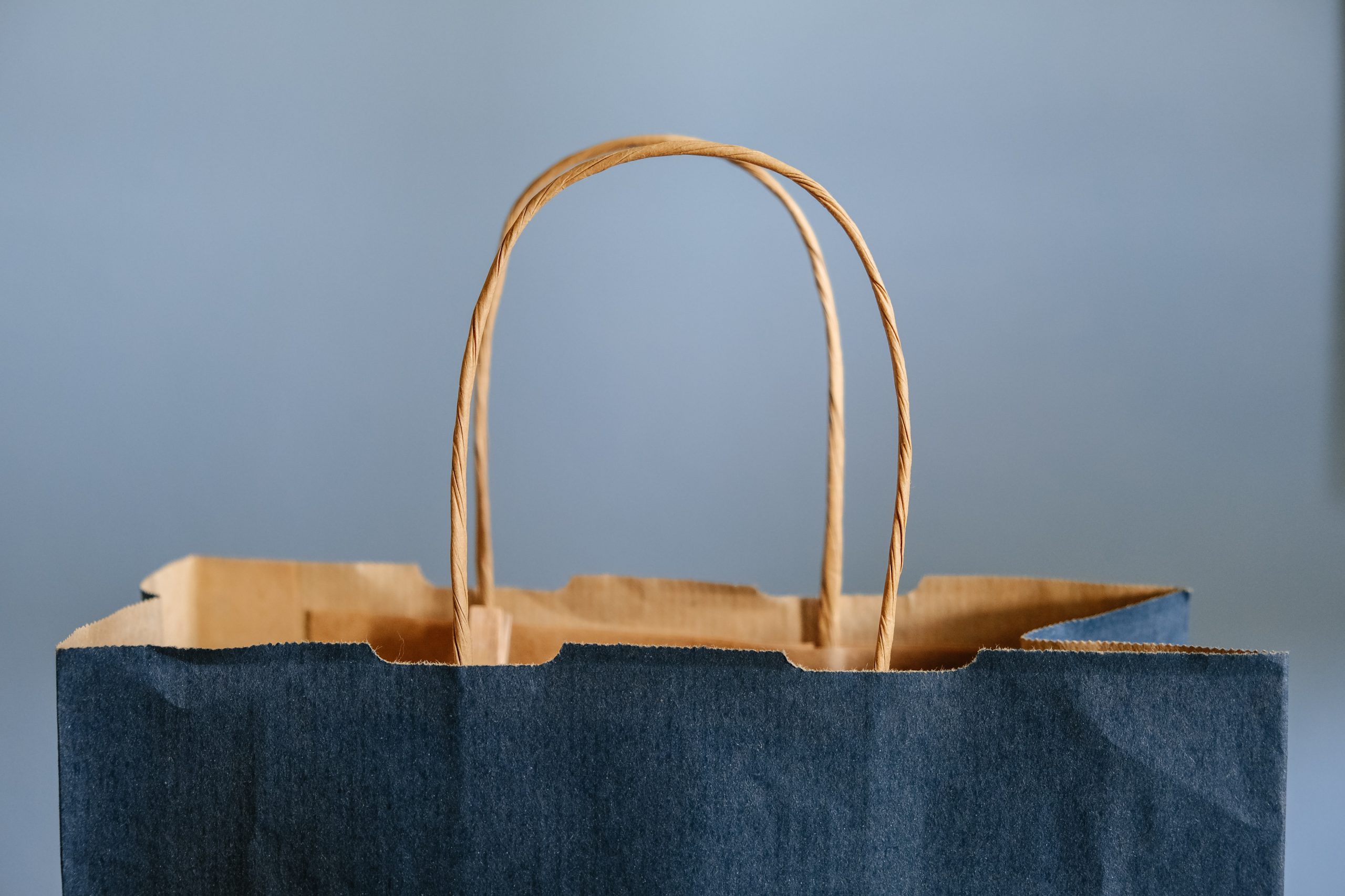blue paper bag with handles