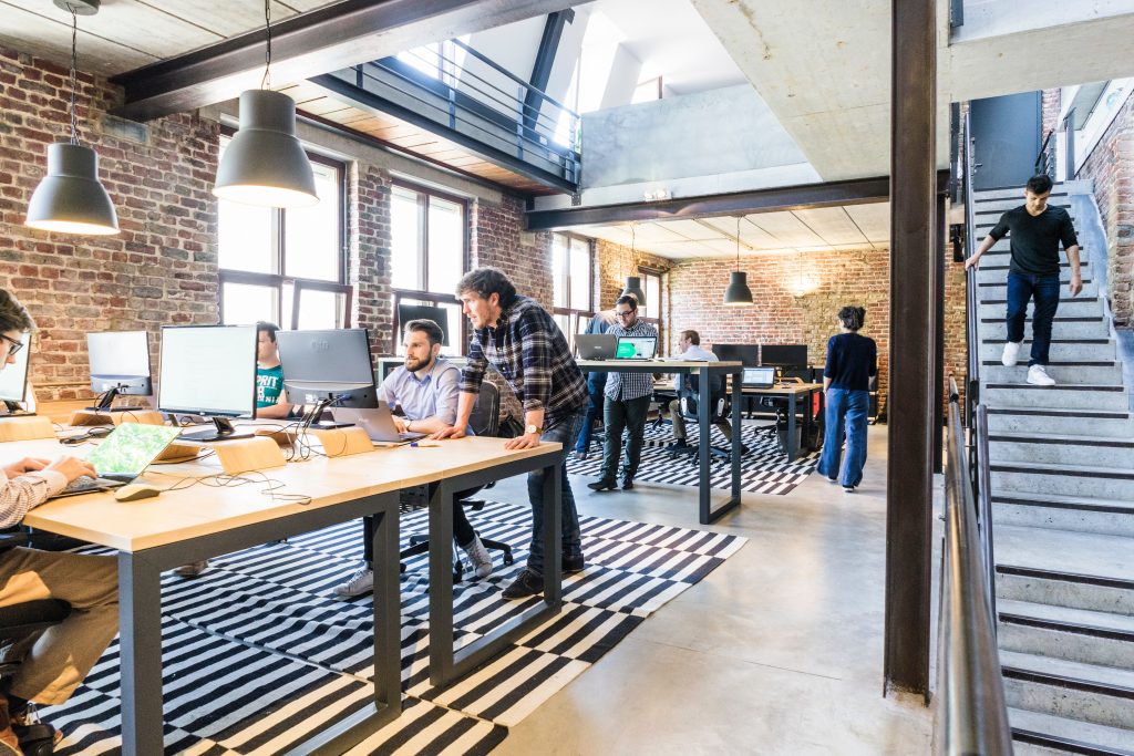 startup office with employees